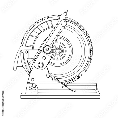 Timeless Mechanical Marvel: Art Circular Sawing | Clean, isolated vector art for creative projects.