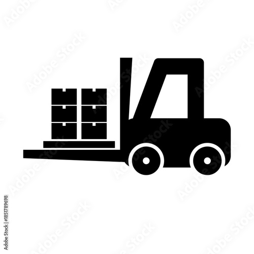Forklift and cargo silhouette icon. Vector.