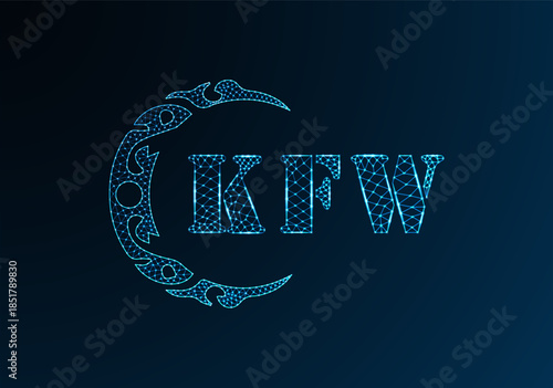 Low poly letter logo KFW design. KFW letter logo low poly vector design on blue color gradient background. KFW logo low poly design