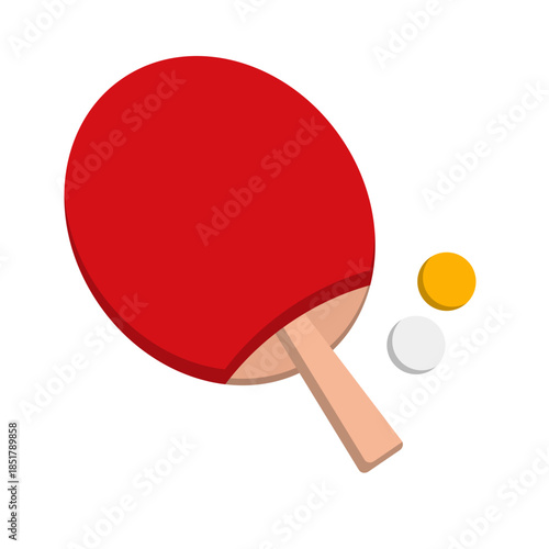 Red table tennis racket and orange table tennis ball. Vector.
