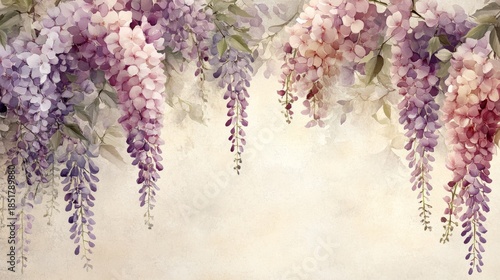 Watercolor cascades of floral elegance: a gentle blossom arrangement, with a soft and romantic touch of botanical beauty hanging down