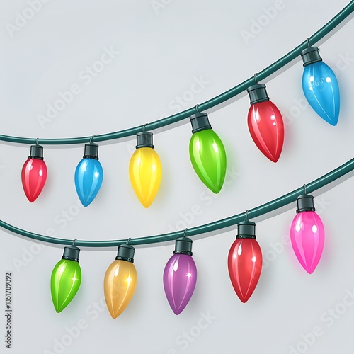 colorful christmas bulb string lights on grey background