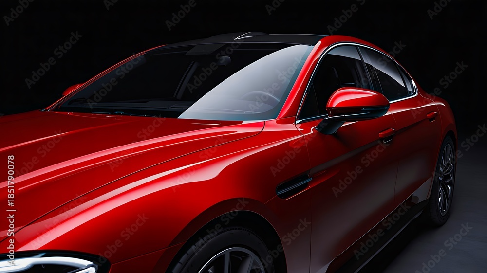 Naklejka premium Red luxury sports car exterior design on dark background 