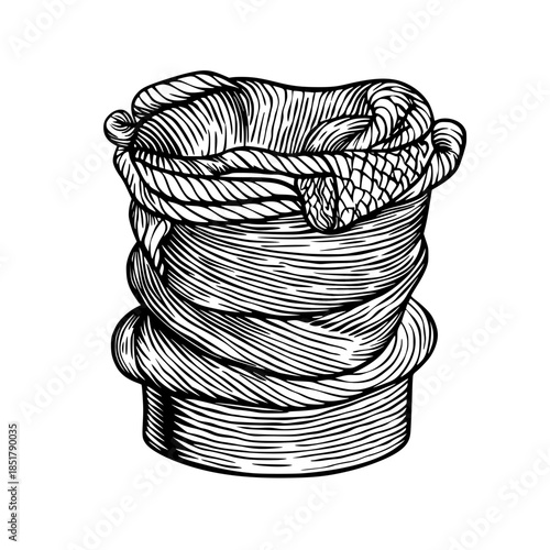 Elegant Black White Line Art Crocheted Hamper Marinade | Clean, isolated vector art for creative projects.