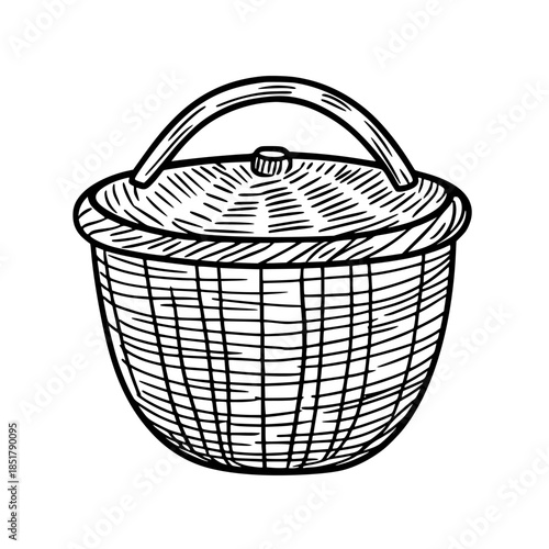 Handwoven Hamper: Timeless Rustic Charm Modern Kitchen | Clean, isolated vector art for creative projects.