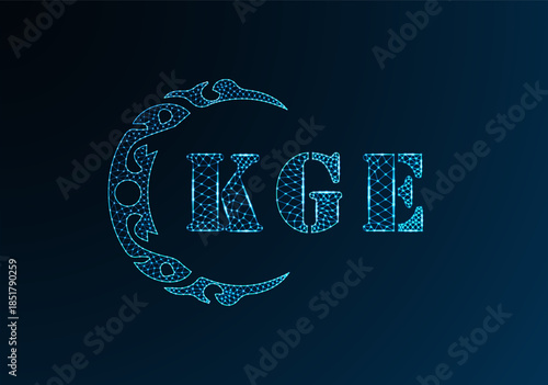 Low poly letter logo KGE design. KGE letter logo low poly vector design on blue color gradient background. KGE logo low poly design