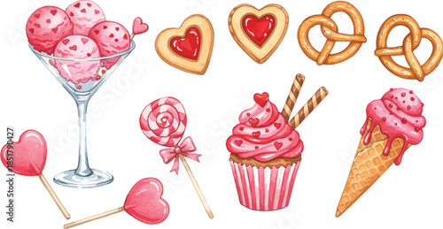 Colorful camping and hiking icons and objects on white background