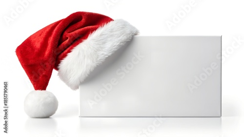 red santa hat on blank white greeting card