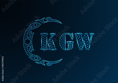 Low poly letter logo KGW design. KGW letter logo low poly vector design on blue color gradient background. KGW logo low poly design