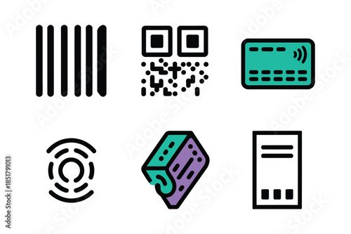 Digital Payment and Barcode Scanning Transaction Icon Set