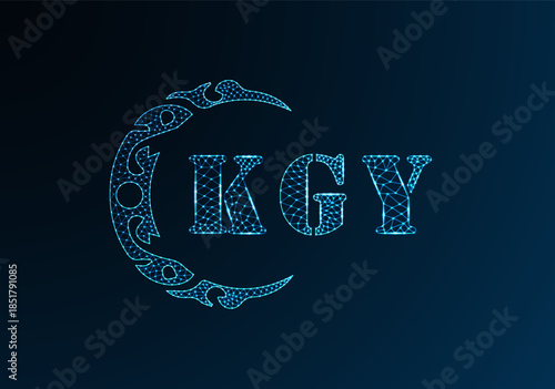 Low poly letter logo KGY design. KGY letter logo low poly vector design on blue color gradient background. KGY logo low poly design