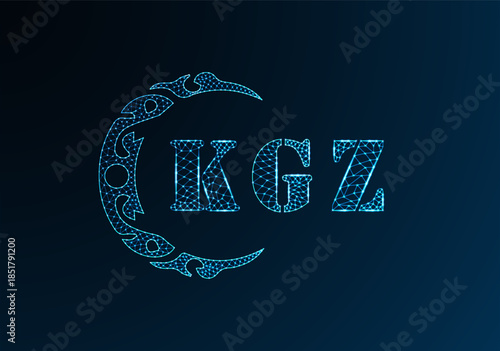 Low poly letter logo KGZ design. KGZ letter logo low poly vector design on blue color gradient background. KGZ logo low poly design