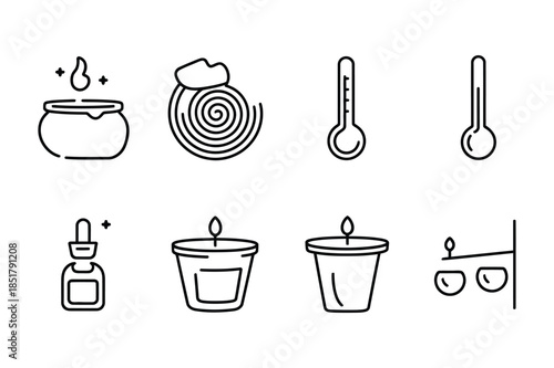 Aromatherapy and Wellness Spa Treatment Line Icon Set