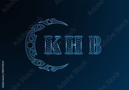Low poly letter logo KHB design. KHB letter logo low poly vector design on blue color gradient background. KHB logo low poly design