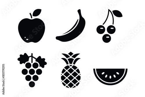 Fresh Fruit Icons for Healthy Food and Nutrition Concept