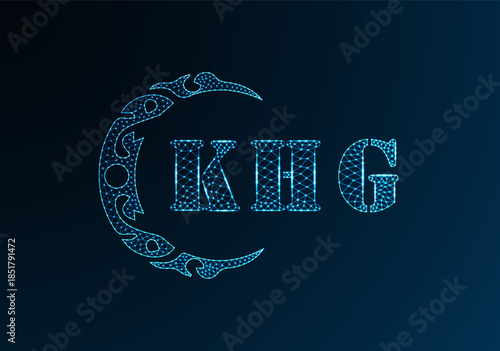 Low poly letter logo KHG design. KHG letter logo low poly vector design on blue color gradient background. KHG logo low poly design