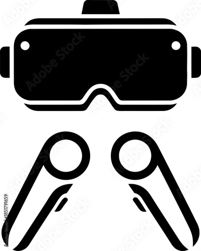 Virtual reality headset and game controllers. Modern VR goggle with joysticks for immersive entertainment. Gaming concept vector illustration