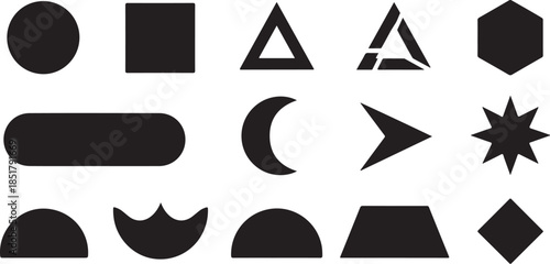 Black abstract geometric shapes icon set