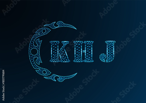 Low poly letter logo KHJ design. KHJ letter logo low poly vector design on blue color gradient background. KHJ logo low poly design