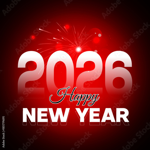 Happy New Year 2026 celebration background with golden fireworks and creative typography