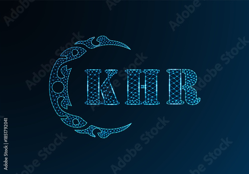 Low poly letter logo KHR design. KHR letter logo low poly vector design on blue color gradient background. KHR logo low poly design