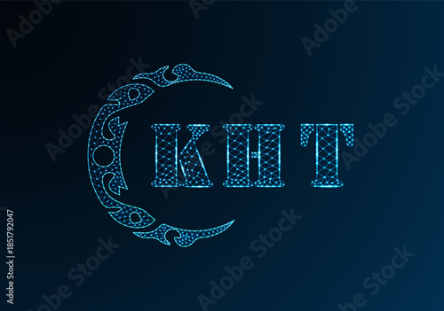 Low poly letter logo KHT design. KHT letter logo low poly vector design on blue color gradient background. KHT logo low poly design