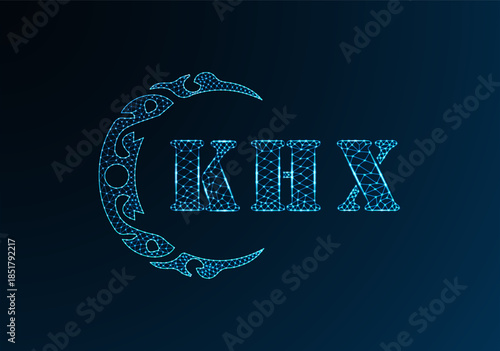 Low poly letter logo KHX design. KHX letter logo low poly vector design on blue color gradient background. KHX logo low poly design