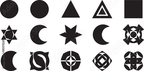 Black geometric and symbolic shape collection