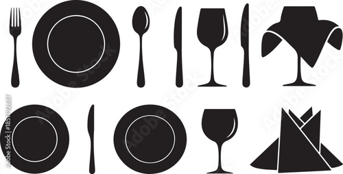 Black and white dining set icons