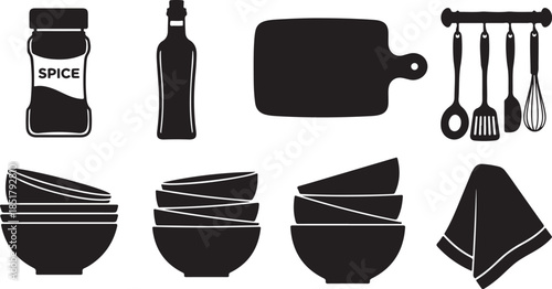 Kitchen utensil and dishware icon set