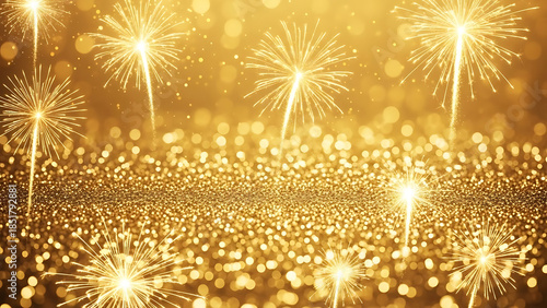 Golden Fireworks Display Celebrating A Special Occasion with Glittering Sparkles and Bokeh Effects
