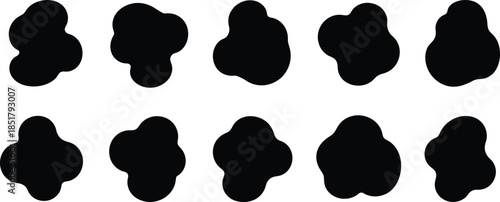 A collection of ten identical black abstract shapes arranged in two rows