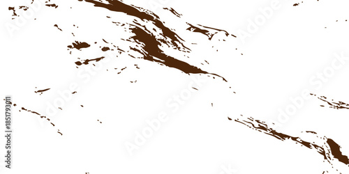 Artistic black ink splat and liquid paint splashes create a grunge texture design with spray stains and vector drop patterns on white paper