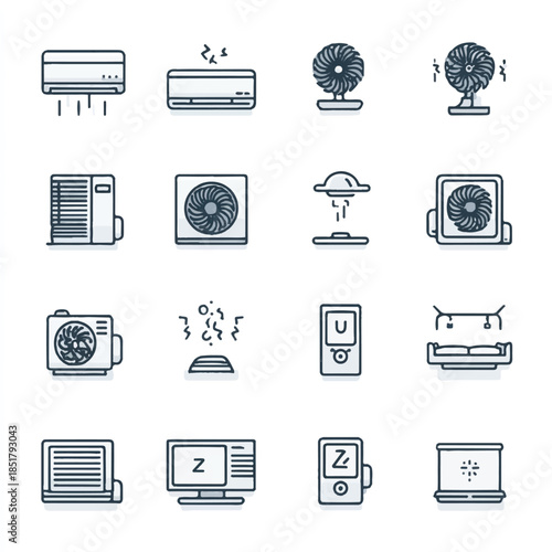 Air conditioning and fan icons for cooling systems and devices