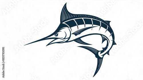 Detailed Blue Marlin Fish Woodcut Illustration for Deep Sea Fishing Branding, Marine Conservation Graphics, and Nautical Sport Fishing Industry Logos.