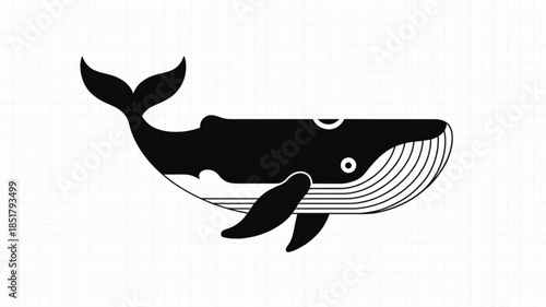 Minimalist Black and White Graphic Illustration of a Whale with Clean Lines for Marine Conservation, Ocean Education, and Nautical Branding.