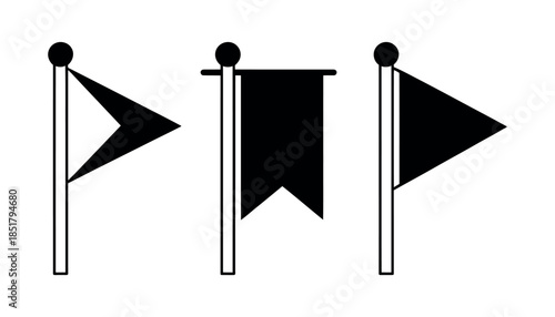 Three different flags are displayed on poles in a simple graphic illustration.