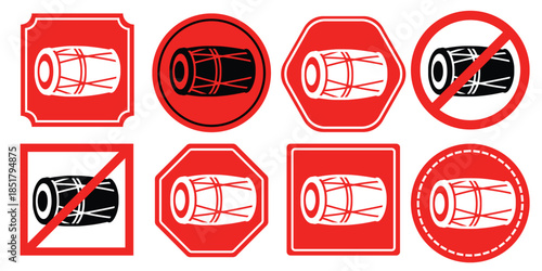 Drum icons in various signs and symbols