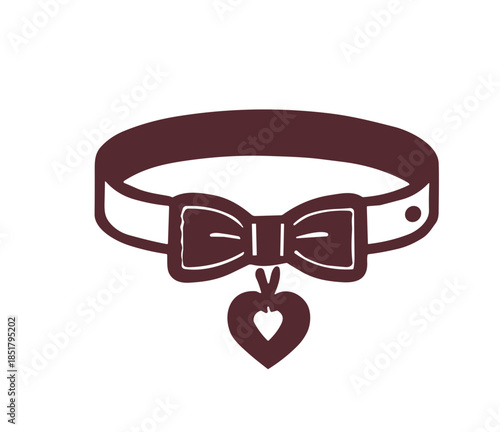 Valentine pet bow tie collar icon with heart charm
