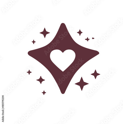 Valentine pet love icon with sparkling heart on burgundy shape