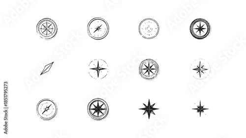 compass navigation symbols icons set for travel and direction