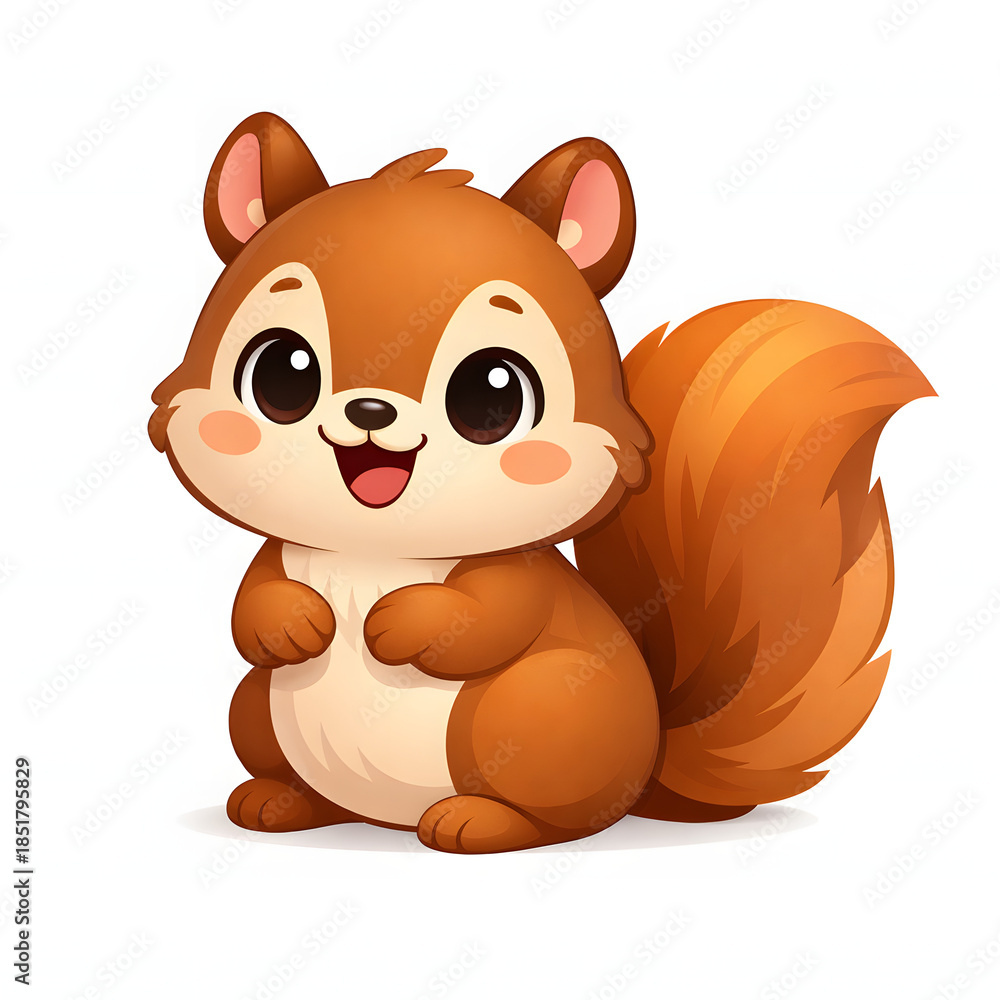 Fototapeta premium Cute Cartoon Squirrel Standing Illustration Isolated on White Background