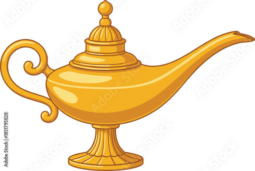Golden Magic Lamp Illustration – Isolated on Transparent Background Arabian Fantasy Vector