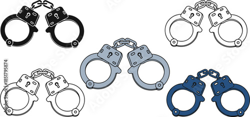 Handcuffs Icon Set in Multiple Styles Isolated on Transparent Background Vector Illustration