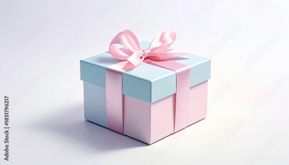 Obraz premium Pastel Gift Box with Pink Ribbon and Bow on White Surface
