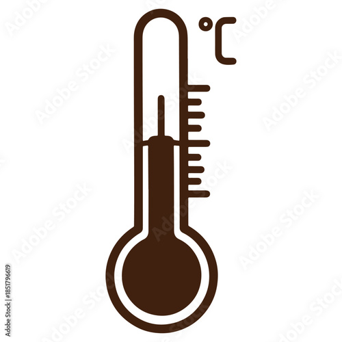 Brown thermometer icon with Celsius scale isolated on transparent background for weather and temperature measurement