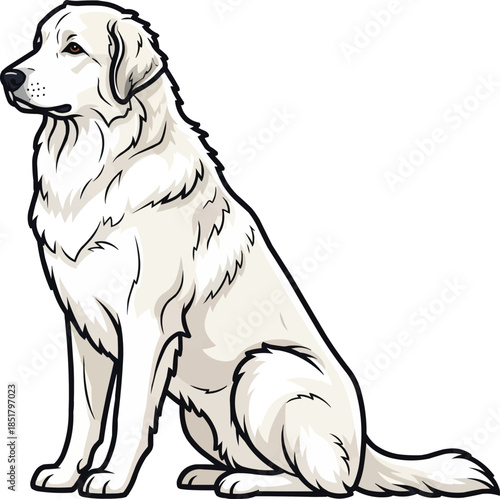 Kuvasz dog sitting side profile view attentive pose