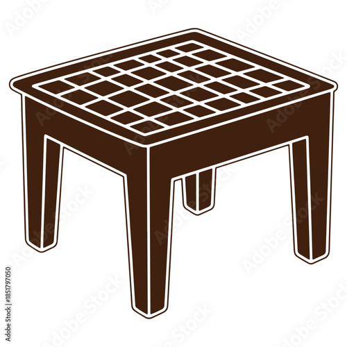 Brown wooden stool with grid pattern top isolated on white background for home decor or furniture design