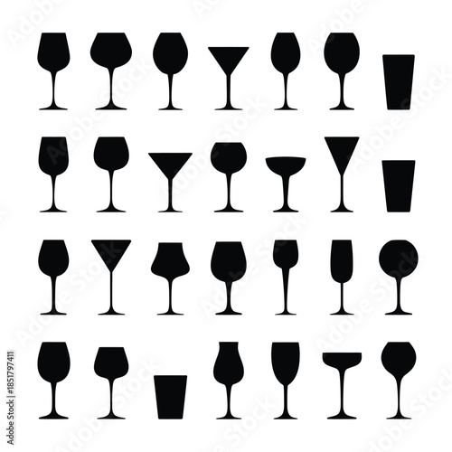 A collection of various black silhouette glassware designs arranged neatly