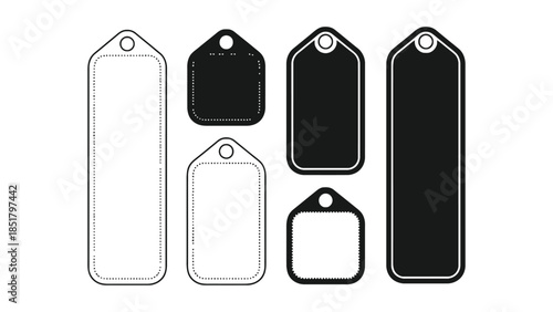 A collection of blank tags in various shapes and sizes.